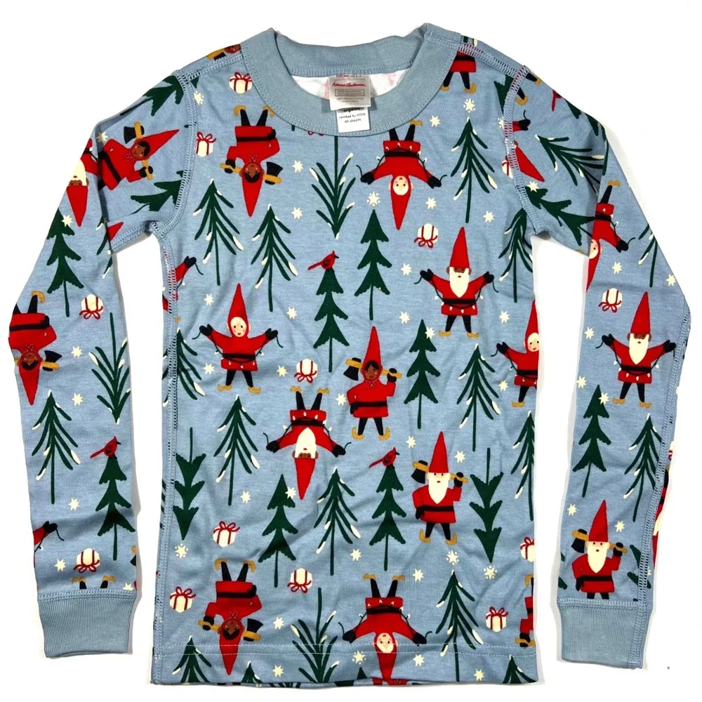 Hanna Andersson Holiday Harvest Gnomes Pajamas Set Blue Organic Cotton Kids 6-7